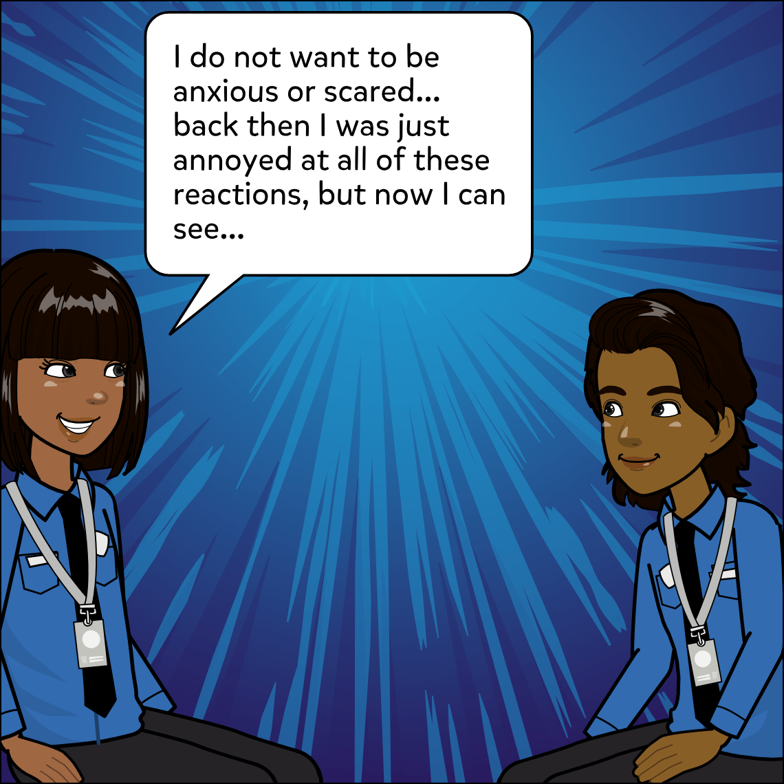 Mughil and Ajay sit against a deep blue background with radiating speed lines; Mughil speaks with a smile and Ajay listens with a slight smile.